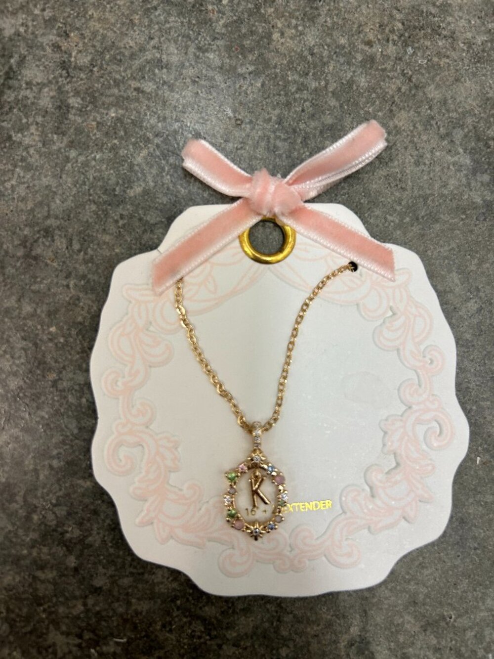 Francesca’s K Initial Necklace Gold Tone Multicolor Rhinestone Pendant NWT